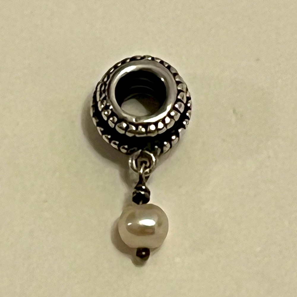 Retired PANDORA Sterling Silver Beveled Pearl Dangle Charm
